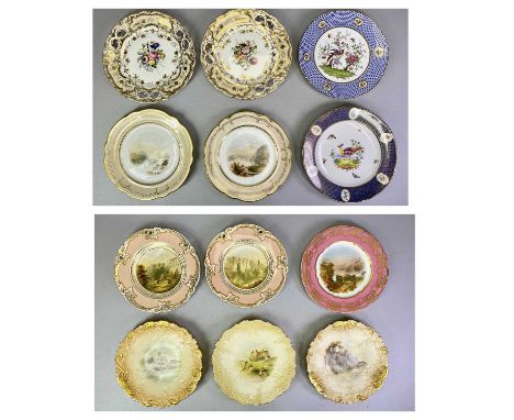 ENGLISH PORCELAIN PLATES COLLECTION - 19th century, Copeland Spode plate, pink and gilded border and painted to the centre wi