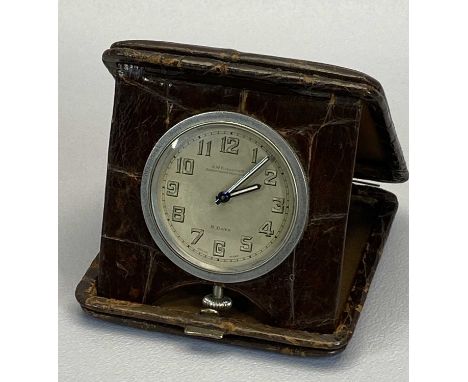 R W FORSYTHE OF GLASGOW 8 DAY TRAVEL CLOCK - within a snakeskin type case