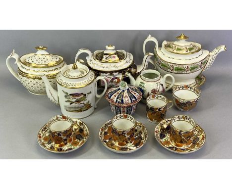 18TH CENTURY &amp; LATER DECORATIVE TEAWARE - to include four various teapots with covers in hand painted and gilt decoration