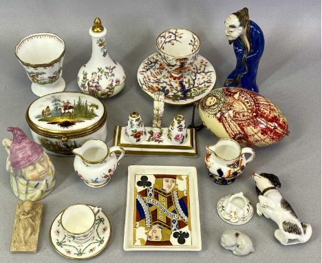 PORCELAIN &amp; OTHER CABINET TRINKETS - to include Spode and Coalport miniatures, hand painted porcelain lidded box, Worcest