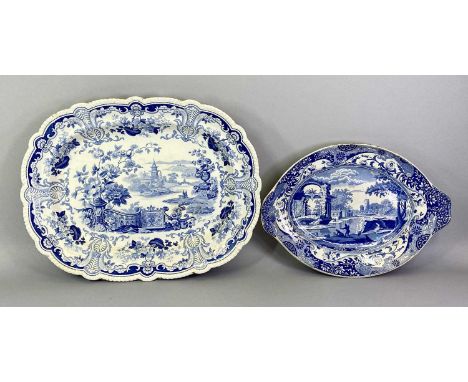 STAFFORDSHIRE INDENTED BLUE &amp; WHITE TRANSFER DECORATED MEAT DISH - by Hicks Meigh &amp; Johnson, early 19th century 'Chin