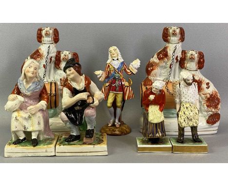 STAFFORDSHIRE &amp; OTHER DOGS &amp; FIGURINES GROUP - three pairs and one other to include a pair of double seated red and w