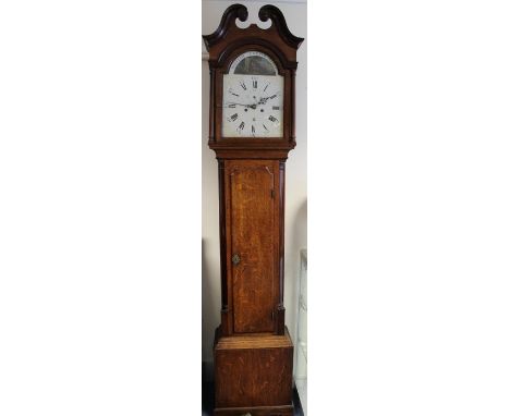 A George III William Cooper of Derby oak longcase clock, circa 1790, having an eight day mechanism, the hood with a swan neck