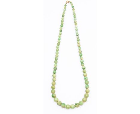A vintage nephrite jade necklace, comprising a single graduated row of round beads, the largest approx. 9.4mm, the smallest a