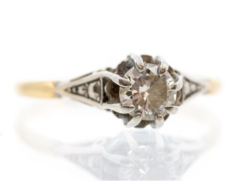 A diamond and 18ct gold solitaire ring, the brilliant cut diamond weighing approx. 0.40ct, eight claw  platinum setting with 