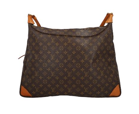 LOUIS VUITTON VINTAGE Umhängetasche "BOULOGNE HOBO XL". Koll. 1990. Monogram Canvas Serie mit naturbelassenem Leder und goldf