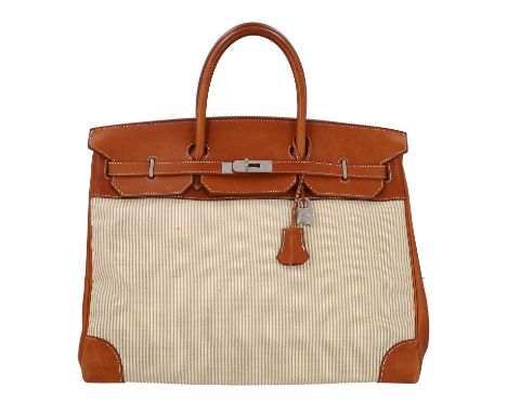 HERMÈS VINTAGE Handtasche "BIRKIN BAG 40". Koll. 2000 (Stempel "D" im Quadrat). Korpus aus Toile (Canvas) mit Barenia Leder i