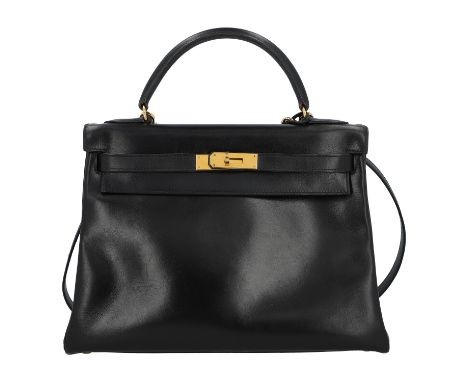 HERMÈS VINTAGE Handtasche "KELLY BAG 32". Koll. 1994. Boxcalf Leder in Schwarz mit vergoldeter Hardware. Klassisches Modell m