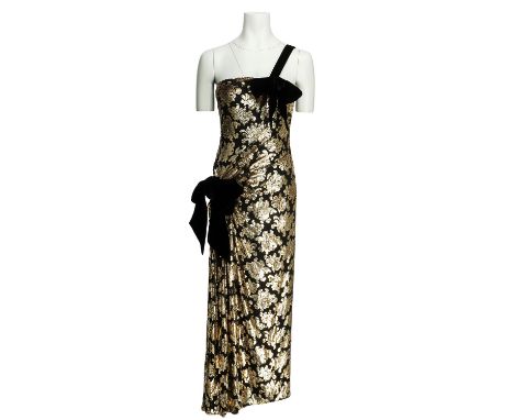 YVES SAINT LAURENT VINTAGE Robe, Gr. ca. 34, Koll: Herbst/ Winter 1979/1980. Schwarzes, bodenlanges Modell aus Ausbrenner mit