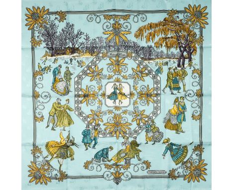 HERMÈS Seidencarré "JOIES D'HIVER", by Joachim Metz, Entwurf erstmals erschienen 1992. Akt. NP.: 495,-€. 100% (Brokat-) Seide