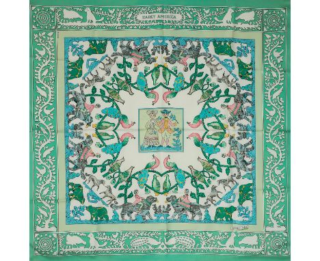 HERMÈS Seidencarré "EARLY AMERICA", by Françoise de la Perrière, Entwurf erstmals erschienen 1981 (nie neu aufgelegt). Akt. N