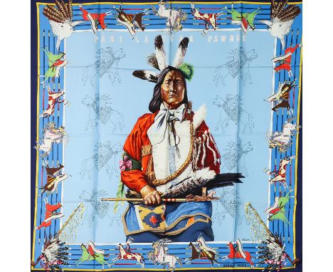 HERMÈS Seidencarré "PANI LA SHAR PAWNEE", by Oliver Kermit, Entwurf erstmals erschienen 1984. Akt. NP.: 495,-€. 100% Seide. L