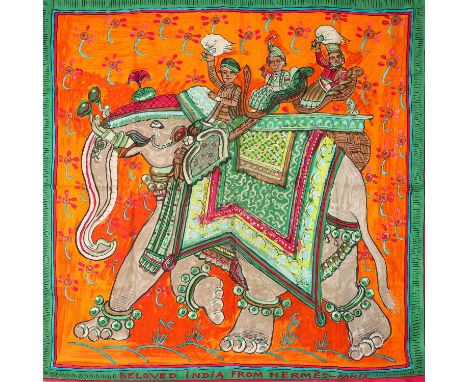 HERMÈS Seidencarré "BELOVED INDIA", by Philippe Dumas, Entwurf erstmals erschienen 2008. Akt. NP.: 495,-€. 100% Seide. Prächt