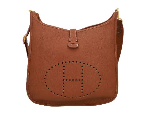 HERMÈS Umhängetasche "EVELYNE 33". Koll. 2020 (Stempel Y). Clemence Leder in Gold (Hellbraun) mit goldfarbener Hardware. Klas