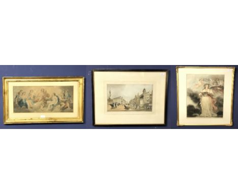 3 Framed &amp; glazed pictures:  "Mrs Billington, as St Cecilia, with cherubs" After the picture by Sir Joshua Reynolds and t