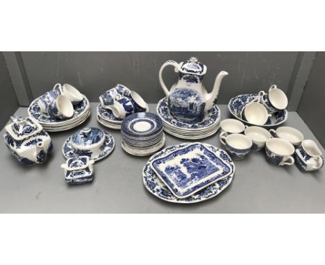 Qty of blue &amp; white china including 'The Hunter by MYOTT', 'Royal Homes of Britain, Enoch Wedgewood Ltd','Broadhurst' &am