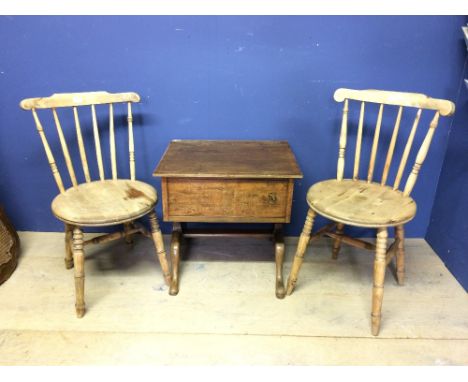 Table &amp; pair of Edwardian stick back kitchen chairs 