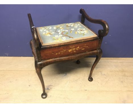 Edwardian box screen piano stool with tapestry seat 