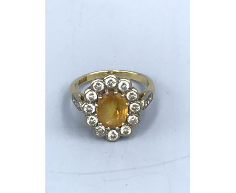 18ct gold yellow sapphire &amp; diamond dress ring size M 5g 