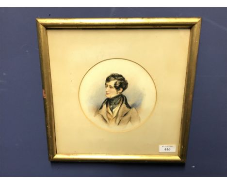 Oval portrait of C18th young dandy, in square gilt frame &amp; glazed 16 x 16 cm 