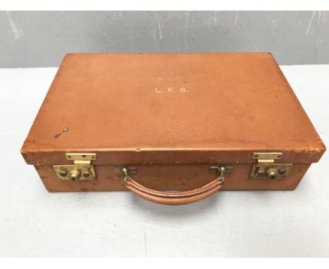 ASPREY light tan stationery suitcase with fitted interior &amp; blotter, 40 cm w, marked ASPREY LONDON to front &amp; hinges 