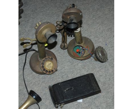 A box of miscellaneous including vintage telephones, egg timer, box camera etc Condition Report: Available upon request