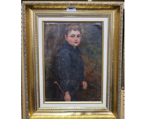 SCOTTISH SCHOOL Portrait of a boy, holding a stick, oil on canvas, laid down, 34 x 25cm Condition Report: Available upon requ