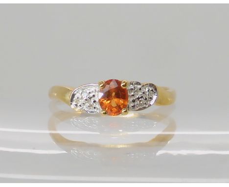 A 9ct orange sapphire and diamond ring, size N1/2, weight 1.6gms. With a GemsTV certificate Condition Report: Available upon 