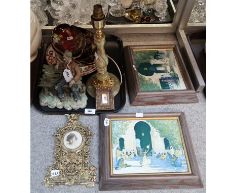 A Capodimonte group of a man on a bench, a brass frame, Carlton Ware dishes etc Condition Report: No condition report availab