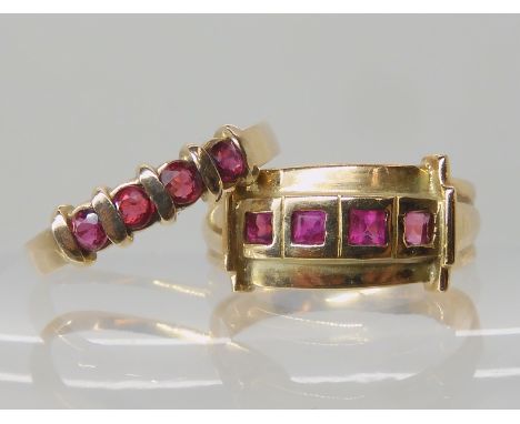 A 9ct gold four ruby set ring sizer M1/2, together with a 9ct red gem set ring size Q, weight combined 5.4gms Condition Repor