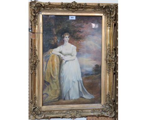 BRITISH SCHOOL Portrait of a lady, full length, watercolour, 55 x 37cm Condition Report: Available upon request