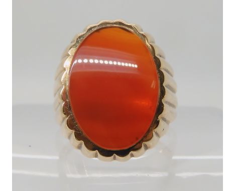 A 9ct gold carnelian set ring, size Q1/2, weight 6gms Condition Report: Available upon request