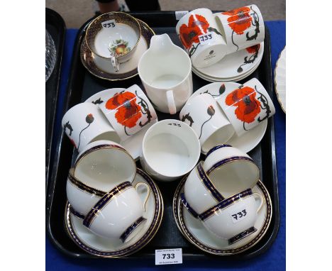 SuSie COoper Corn Poppy coffee wares, Aynsley tea cups, saucers and plates etc Condition Report: Available upon request