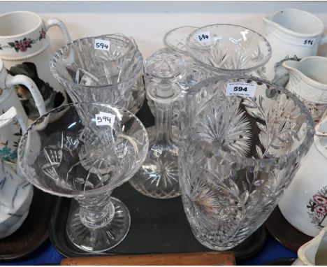 A collection of cut glass and crystal including vases, decanter etc Condition Report: Available upon request