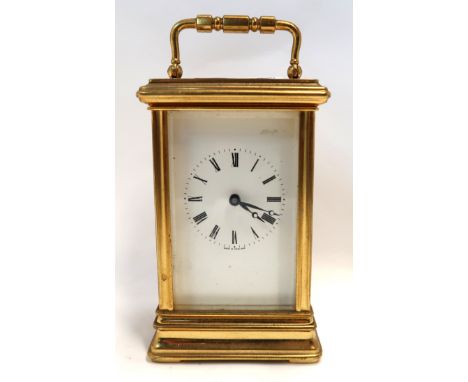 A English brass and glass carriage clock Condition Report: Has key but does not wind.
