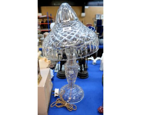 A cut glass table lamp with pointed mushroom shade Condition Report: Available upon request