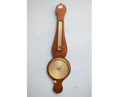 F Molton St Lawrence, Norwich, Georgian mahogany cased barometer and thermometer combination, silvered dial, 93cm high overal