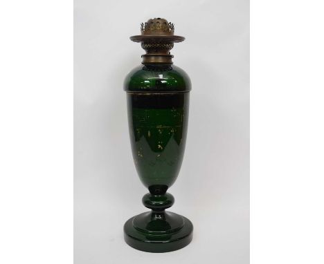 Oil lamp with glass reservoir with Grecian style design (rubbed)