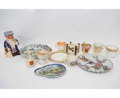 Group of ceramics including a early Davenport stone china scalloped dish, further Masons dish, small Royal Worcester aestheti