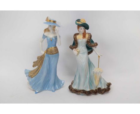 Royal Worcester figure of Ascot lady modelled by Richard Moore from the High Society series, together with a model of 'Tea at