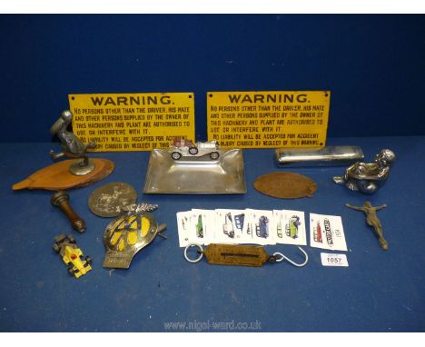 A small quantity of miscellanea including an A.A badge, serial no.4A82309, quantity of motor cars Cigarette Cards, two enamel