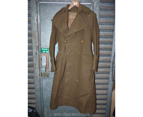 A 1940's Army Great Coat with brass buttons and camel hair lining, John Jones &amp; Co., Mayfair, size SM.