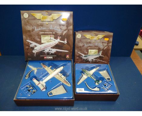 Two boxed 1:144 scale model Corgi Classic Frontier Airlines: Lockheed Constellation -TWA and Douglas C-47A-AER Lingus.