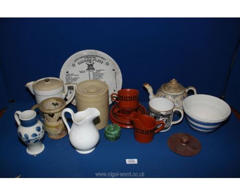 A quantity of china to include blue/white teapot, Royal Worcester brown/black Teaset for two, blue/white bowl, jugs etc.