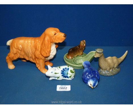 Miscellaneous china animals to include two Border Fine Arts figures one of rabbits and one of otters, a retriever dog, Dansk 