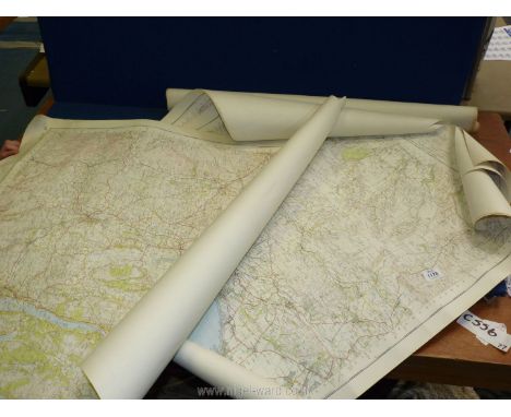A quantity of rolled Ordnance Survey maps including Lancaster/Kendal, Whitby, Wensleydale, Lincoln, Truro and Falmouth etc.