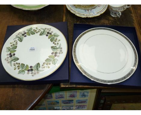 A Royal Worcester cake plate decorated with blackberries and a boxed Royal Worcester, Davenham Platinum cake plate.