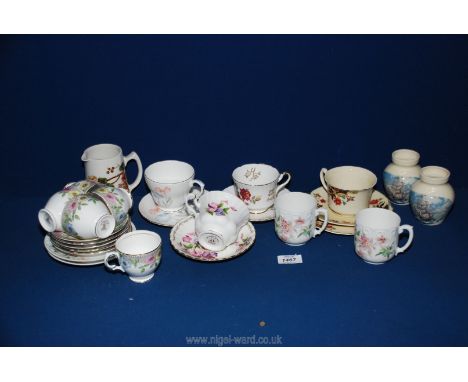 A quantity of assorted cups and saucers including a part Stanhope Salisbury coffee set, an April cup/saucer, a Duchess Poppy 