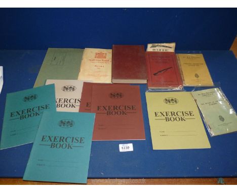 Eight vintage school Exercise Books having lined pages, one book music lined, all unused, together with WWII miscellaneous bo
