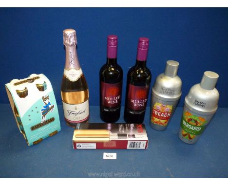 A quantity of bottles including cocktails, mulled wine, sparkling wine, Babycham, etc.